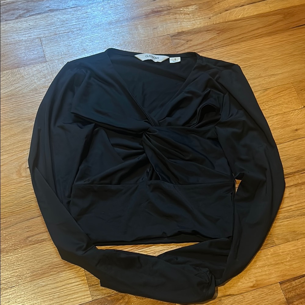 Black Silky Long Sleeve Crop Top